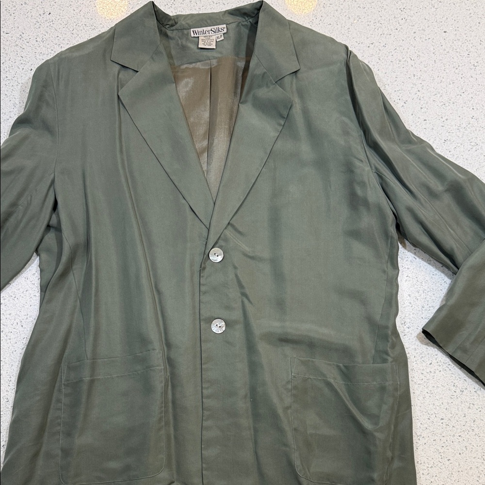 WinterSilks Olive Green Silk Blend Blazer Jacket